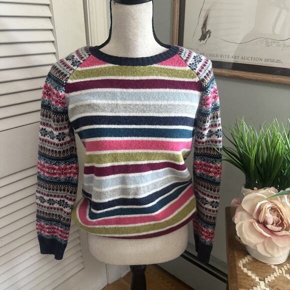 TABITHA WEBB Sweater Womens Medium Colorful Striped Wool Blend Preppy Ski Winter - Picture 1 of 9